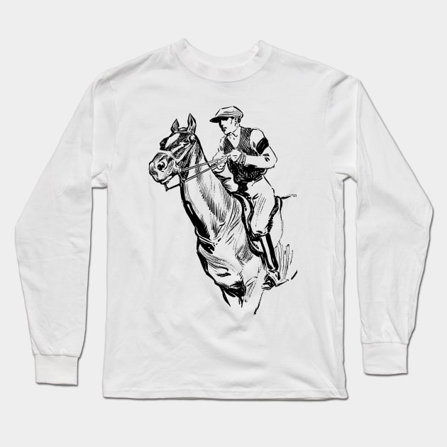 Vintage Jockey on Horseback Long Sleeve T-Shirt by Vintage Sketches